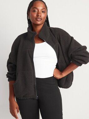 Old Navy Slouchy Oversized Black Sherpa Full Zip Up